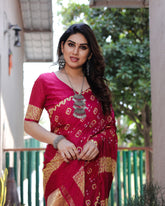 Classic Bandhej Design Pink Color Silk Saree